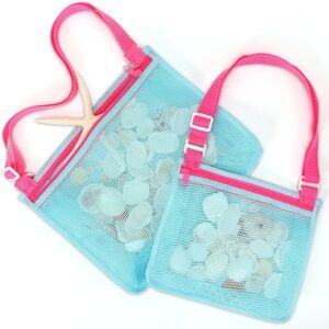 Tagitary Small Beach Toys Mesh Bag - Shell Collecting Tote with Zipper